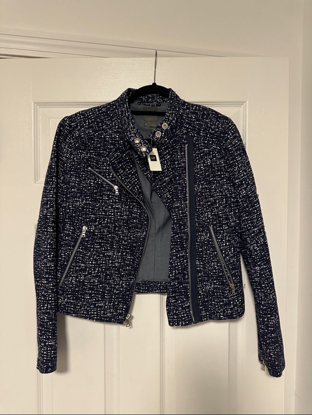 GAP Navy & White Tweed Moto Blazer - Women